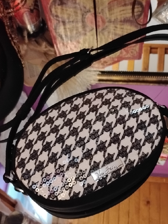 Vera Bradley Handbags - VERA Bradley Crossbody Black and White with Sequin Overlay.  Adjustable Strap